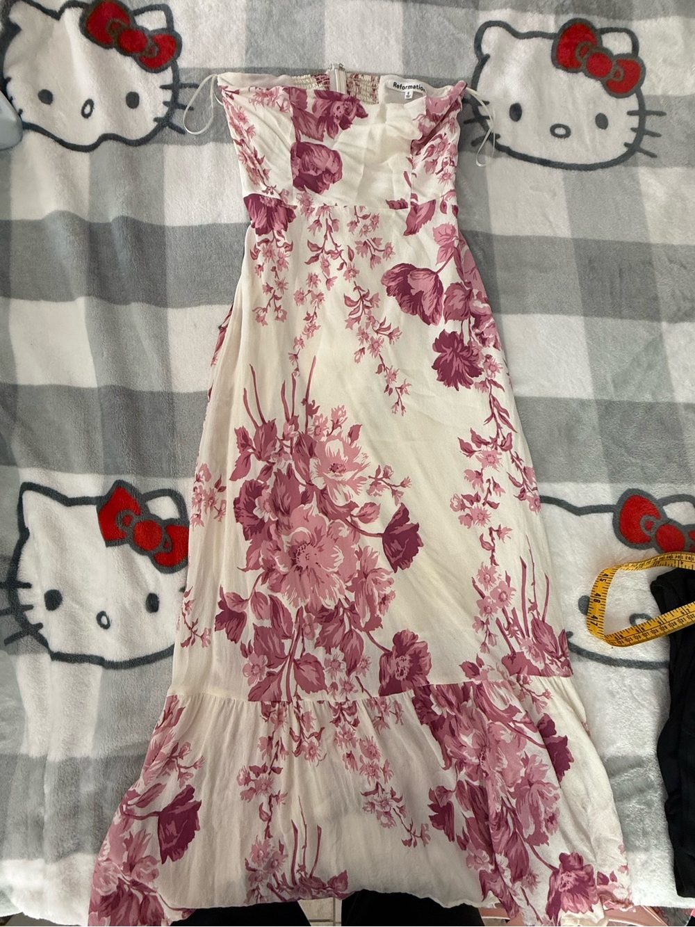 Reformation Cream Maxi Dress with Pink Floral Print
